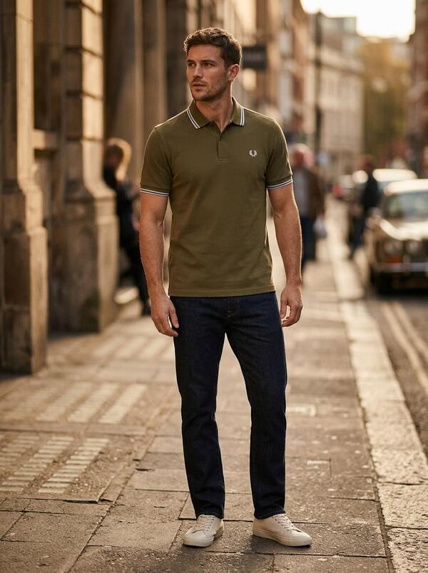 Fred Perry قميص بولو رجالي أخضر موحد
