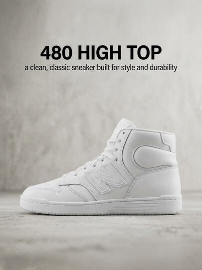 New Balance 480 Men Hi Top Sneakers Breathable Soft Stretch Good Elasticity Logo Solid Easy To Wash Versatile Sports Outdoor Running Daily White BB480COC