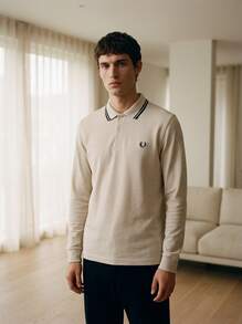 Fred Perry قميص بولو بأكمام طويلة للرجال، رمادي داكن - PRRDGEMRL/ANCHGR - مشاهدة 5
