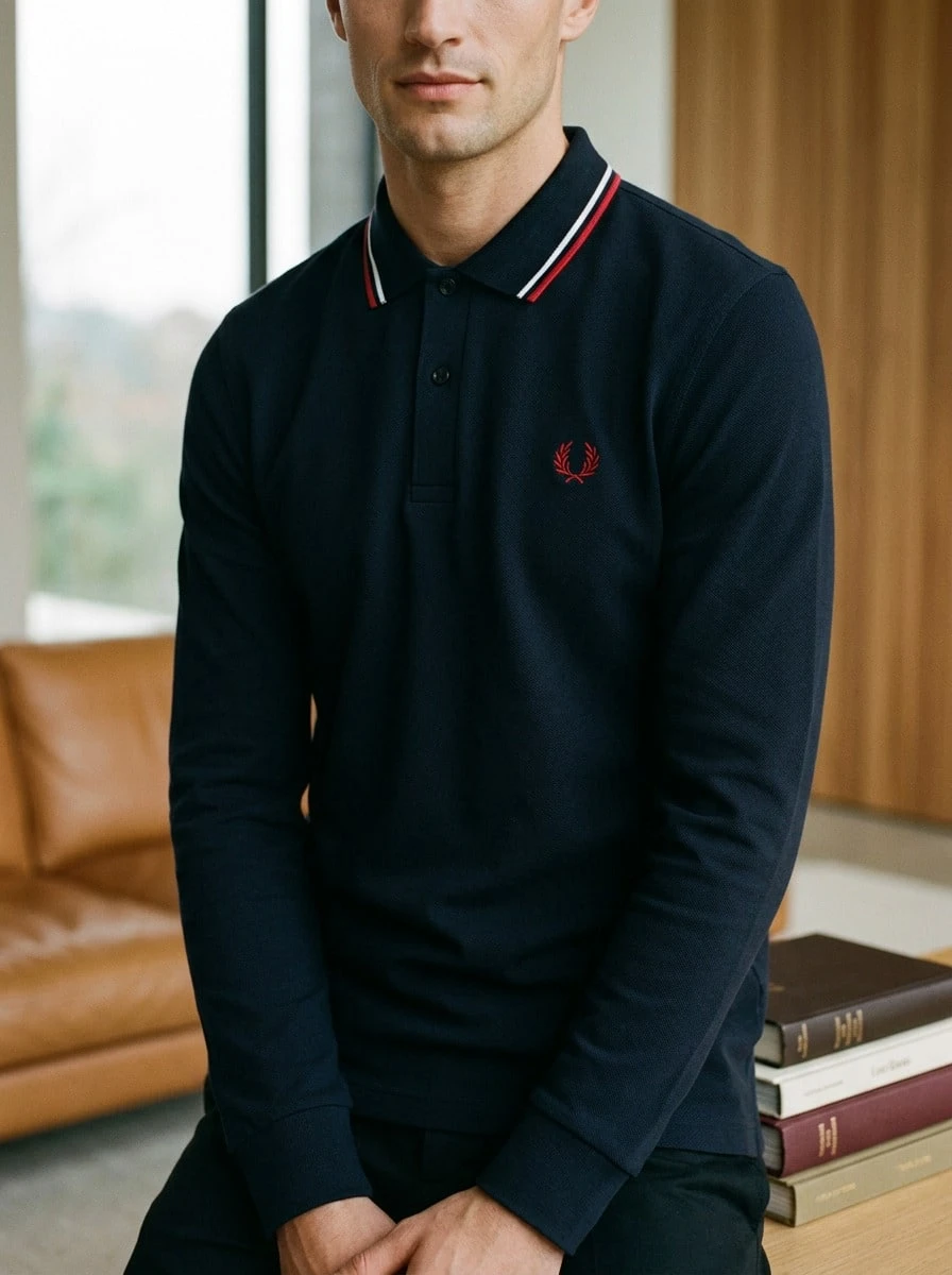 Fred Perry Men Sport Polos Soft Premium Breathable Casual Weekend Travel Navy M3636-T55 - Navy - View 1