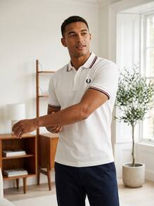 Fred Perry قميص بولو رجالي أبيض - أبيض ثلجي/أحمر محروق/أزرق داكن - مشاهدة 2