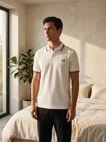 Fred Perry قميص بولو رجالي أبيض - أبيض ثلجي/أحمر محروق/أزرق داكن - مشاهدة 3
