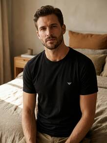 Armani Men's T-Shirts Classic Fit Quick-Dry Skin-Friendly Sports Outdoor Training Black CC717-111267_17020 - Black/Black Grey Logo - View 1