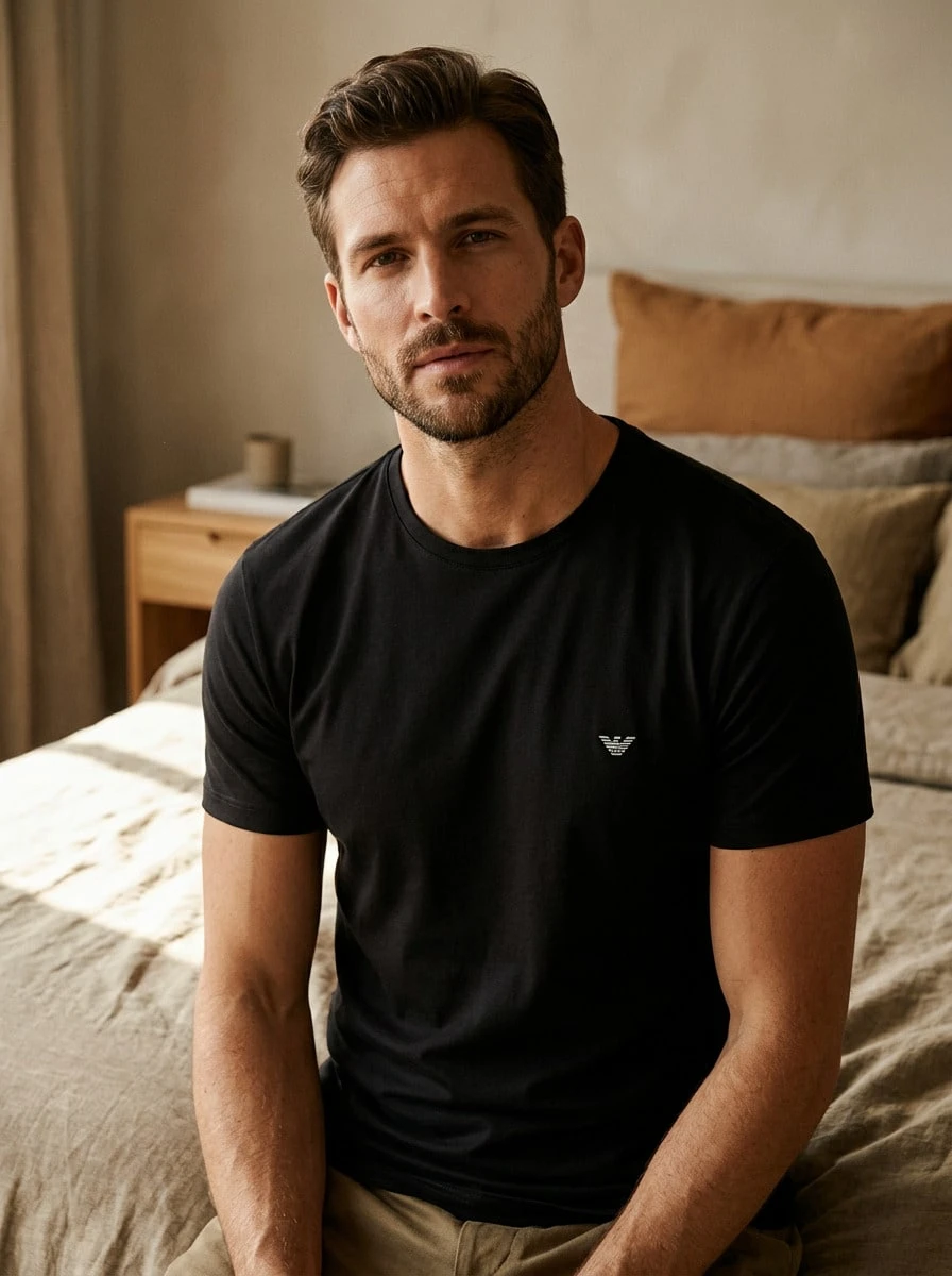 Armani Men's T-Shirts Classic Fit Quick-Dry Skin-Friendly Sports Outdoor Training Black CC717-111267_17020 - Black/Black Grey Logo - View 1