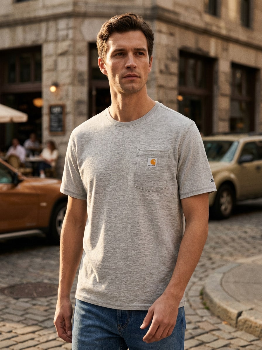 Carhartt Men Outdoor Tees & Tanks Easy To Match Moisture-Wicking Breathable Weekend Training Casual Grey 106652-HGY - Grey - View 1