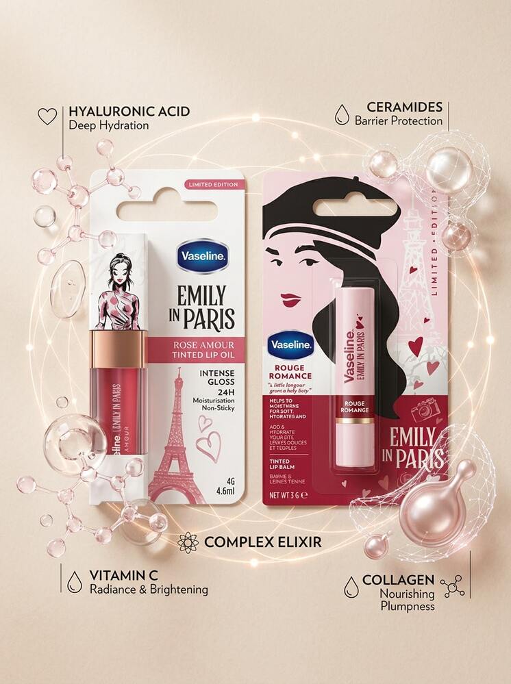 Vaseline Emily In Paris Lip Care (Rose Amour And Rouge Romance) Duo Set – Lip Care Set, 24h Moisturization, For Women, Rose, Pink, Suitable For Daily Skincare Routine - Rose Love / Red Romance - View 2