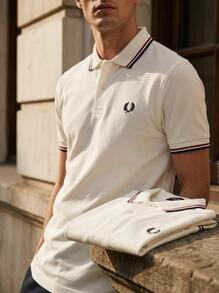Fred Perry قميص بولو رجالي أبيض - أبيض ثلجي/أحمر محروق/أزرق داكن - مشاهدة 1
