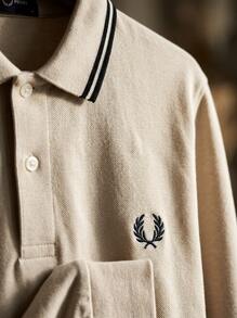 Fred Perry قميص بولو بأكمام طويلة للرجال، رمادي داكن - PRRDGEMRL/ANCHGR - مشاهدة 4