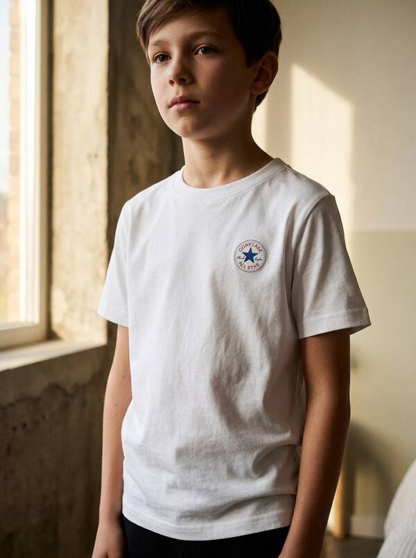 Converse Chuck Taylor All Star Graphic Tee (Kids) Kids' Soft Durable Comfortable Outdoor Training Vacation White 9C9506-001