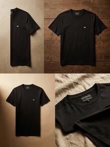Armani Men's T-Shirts Classic Fit Quick-Dry Skin-Friendly Sports Outdoor Training Black CC717-111267_17020 - Black/Black Grey Logo - View 4