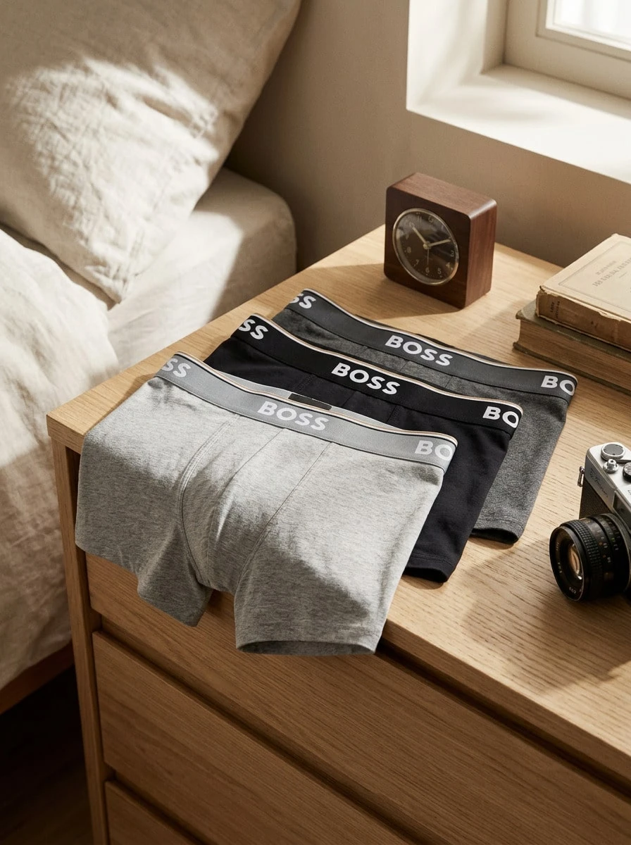 Hugo Boss Men Trunks Moisture-Wicking Durable Breathable Home Travel Casual 50475274-061 - Open Grey - View 1