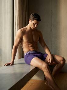 Armani Men Trunks Elastic Stretchy Soft Daily Home Travel EM000259-AF10778-M6129 - Purple and Mint Green and Black - View 2
