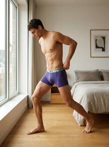 Armani Men Trunks Elastic Stretchy Soft Daily Home Travel EM000259-AF10778-M6129 - Purple and Mint Green and Black - View 7