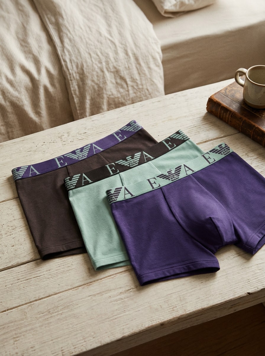 Armani Men Trunks Elastic Stretchy Soft Daily Home Travel EM000259-AF10778-M6129 - Purple and Mint Green and Black - View 1