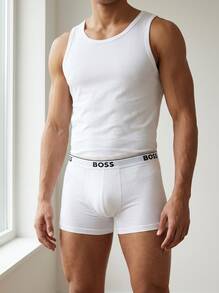 Hugo Boss سروال داخلي رجالي تنفسي بدون خياطة مرن كاجوال رياضي يومي 50475274-100 - أبيض - مشاهدة 3