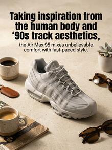 Nike Air Max 95 Men's Casual Athletic Shoes Snug Fit Padded Breathable Casual Weekend Walking Grey HM8755-002 - Grey - View 2