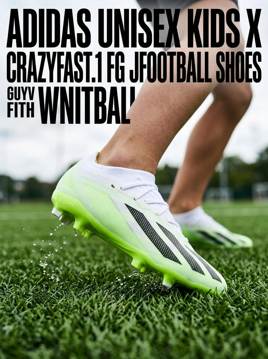 Adidas بوت كرة قدم للأطفال للأرض الصلبة X Crazyfast.1 لون أبيض سحابي / أسود أساسي / ليمون لامع IE4208 - أبيض وأسود - مشاهدة 1