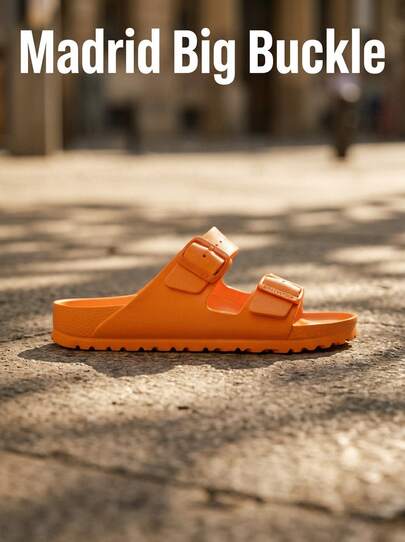 Birkenstock صنادل نسائية مسطحة من MADRID مضادة للانزلاق متعددة الاستخدامات مرنة للشاطئ والكاجوال والاستخدام اليومي باللون البرتقالي 1015470