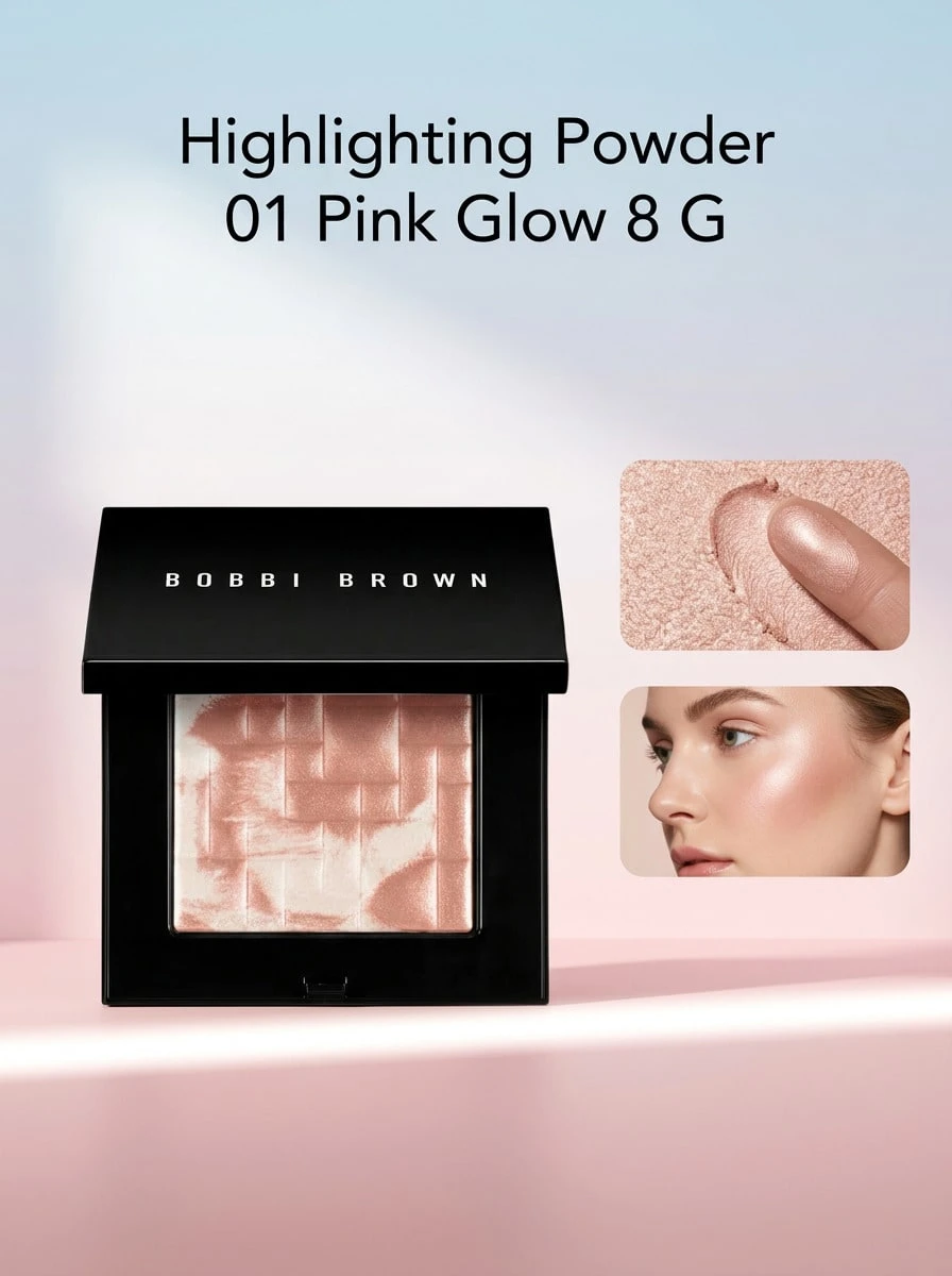 Bobbi Brown Highlighting Powder 01 Pink Glow 8 G – Highlighter, Shimmering, For Women, Pink Glow, Pearl Pigments, Suitable For Daily Makeup - Pink Glow - View 1