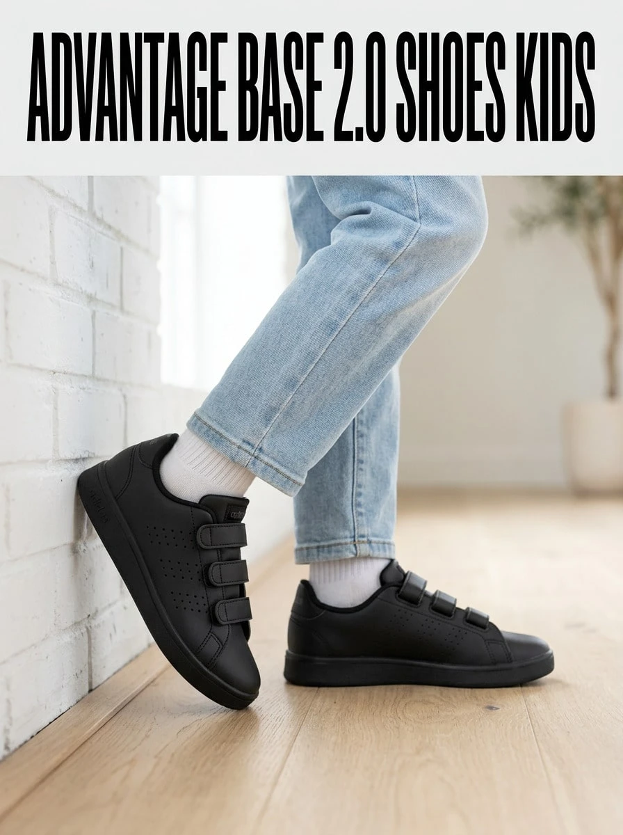 Adidas أحذية رياضية للأطفال Advantage Base 2.0 باللون الأسود الأساسي / الأسود الأساسي / الرمادي الست IE9018 - أسود أساسي / أسود أساسي / رمادي ستة - مشاهدة 1