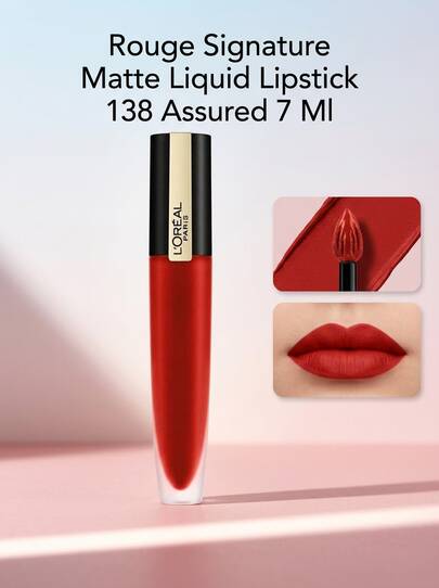 Rouge Signature Matte Liquid Lipstick 138 Assured 7 ml – Liquid Lipstick, Long-Lasting, For Women, Deep Red, Suitable For Daily Wear