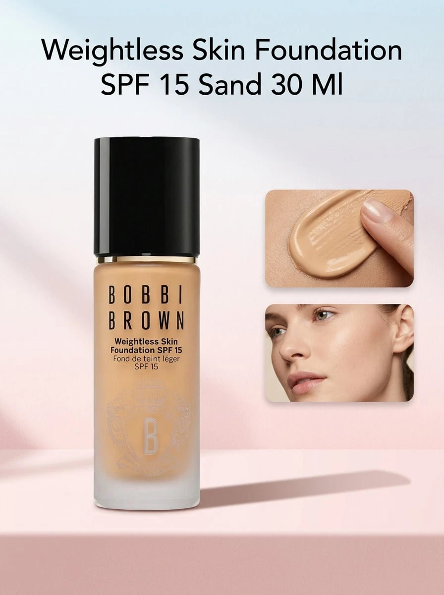 Bobbi Brown Weightless Skin Foundation SPF 15 Sand 30 Ml – Long-Wearing Matte Finish, Breathable Sun Protection, Medium Coverage For All Skin Types, Smooth Complexion Enhancer, Ideal For Daily Professional Look And Photo Shoots - Sand - View 1