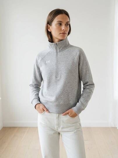 Under Armour بلوزة رياضية نصف سحاب للنساء باللون الرمادي