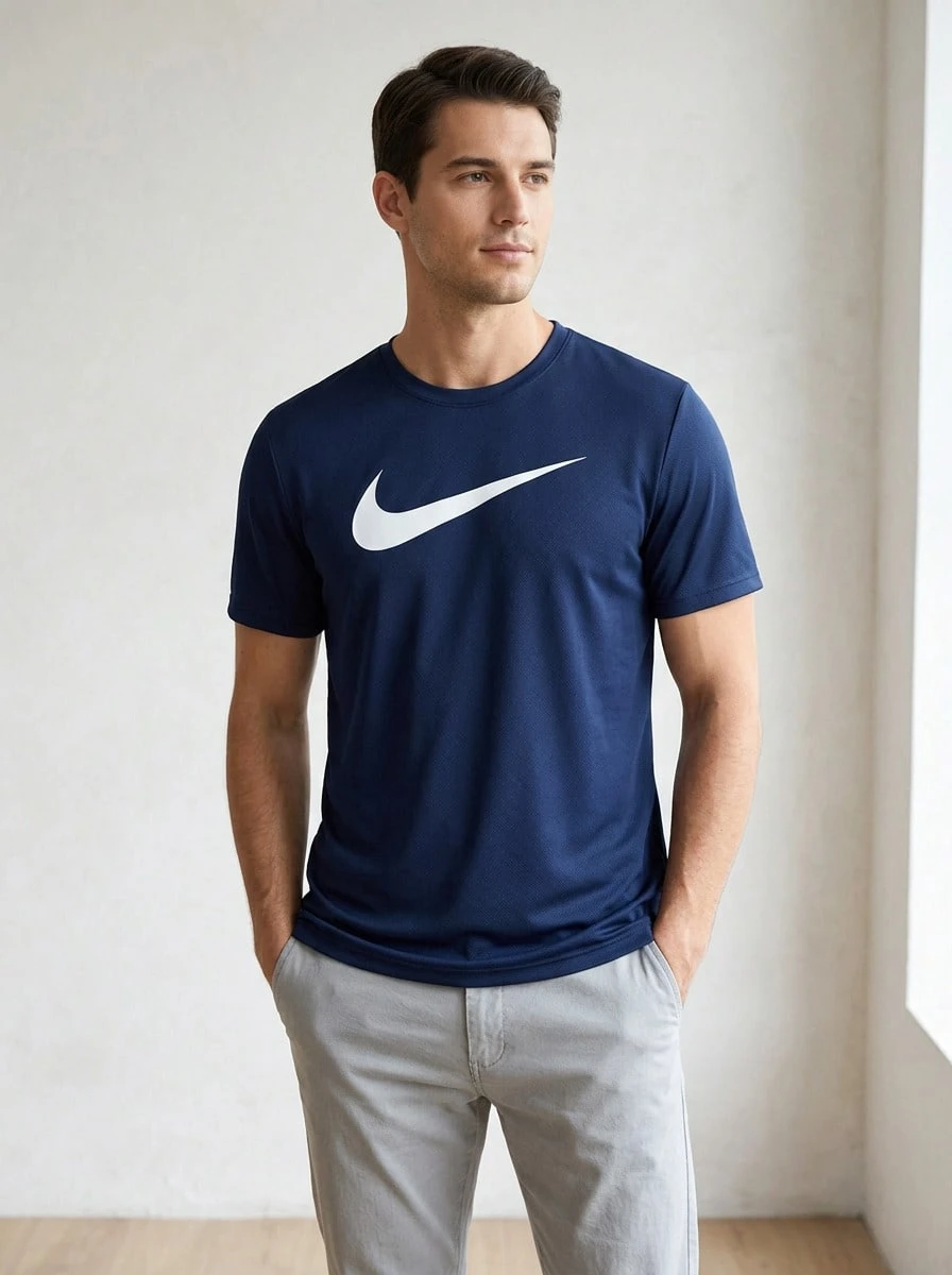 Nike قميص رجالي Dri-Fit بشعار Swoosh - أزرق نيلي - أزرق بحري - مشاهدة 1