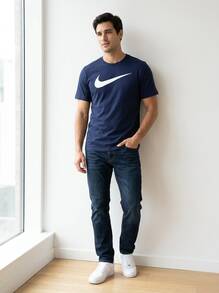 Nike قميص رجالي Dri-Fit بشعار Swoosh - أزرق نيلي - أزرق بحري - مشاهدة 3
