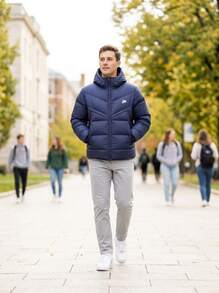 Nike Men's Outdoor Jackets Premium Lightweight Adjustable Commuting Outdoor Camping Blue FB8185-410 - Midnight Navy/Obsidian/Sail - View 3
