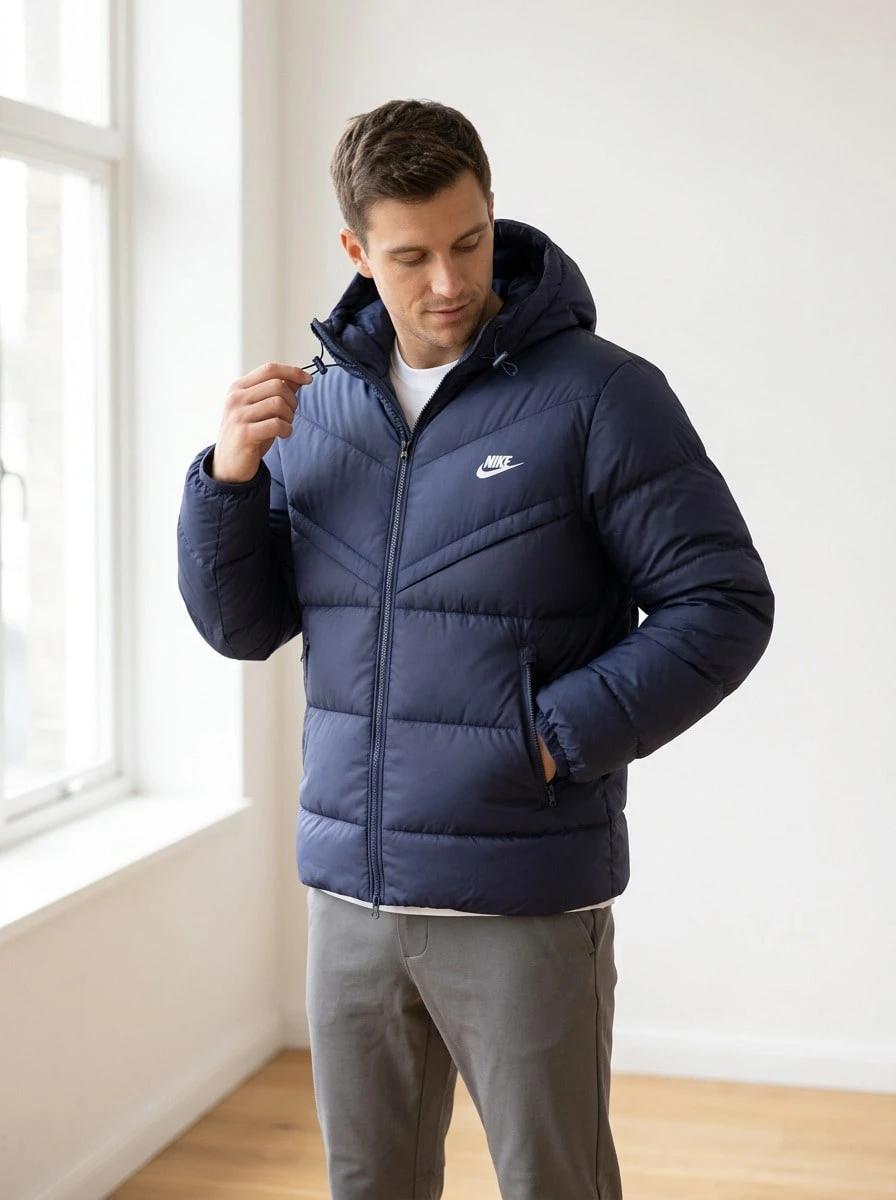 Nike Men's Outdoor Jackets Premium Lightweight Adjustable Commuting Outdoor Camping Blue FB8185-410 - Midnight Navy/Obsidian/Sail - View 1