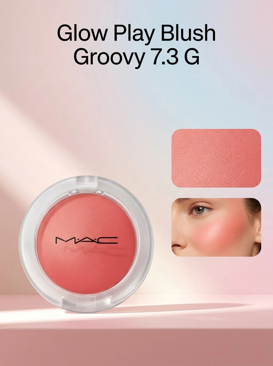 MAC Glow Play Blush Groovy 7.3 G – Blush, Bouncy Texture, For All Skin Types, Bright Coral, Suitable For Daily Makeup Routine - Groovy - View 1