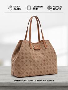 Guess Women's Durable Zippered Spacious Sports Shopping Commuting Brown HWJP9654240-LTL - Beige - View 4