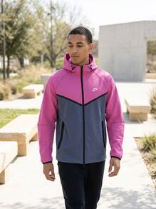 Nike Men's Sports Jackets Warm Adjustable Comfortable Casual Weekend Commuting Pink HM7151-437 - Thunder Blue/Cosmic Fuchsia/Black - View 3