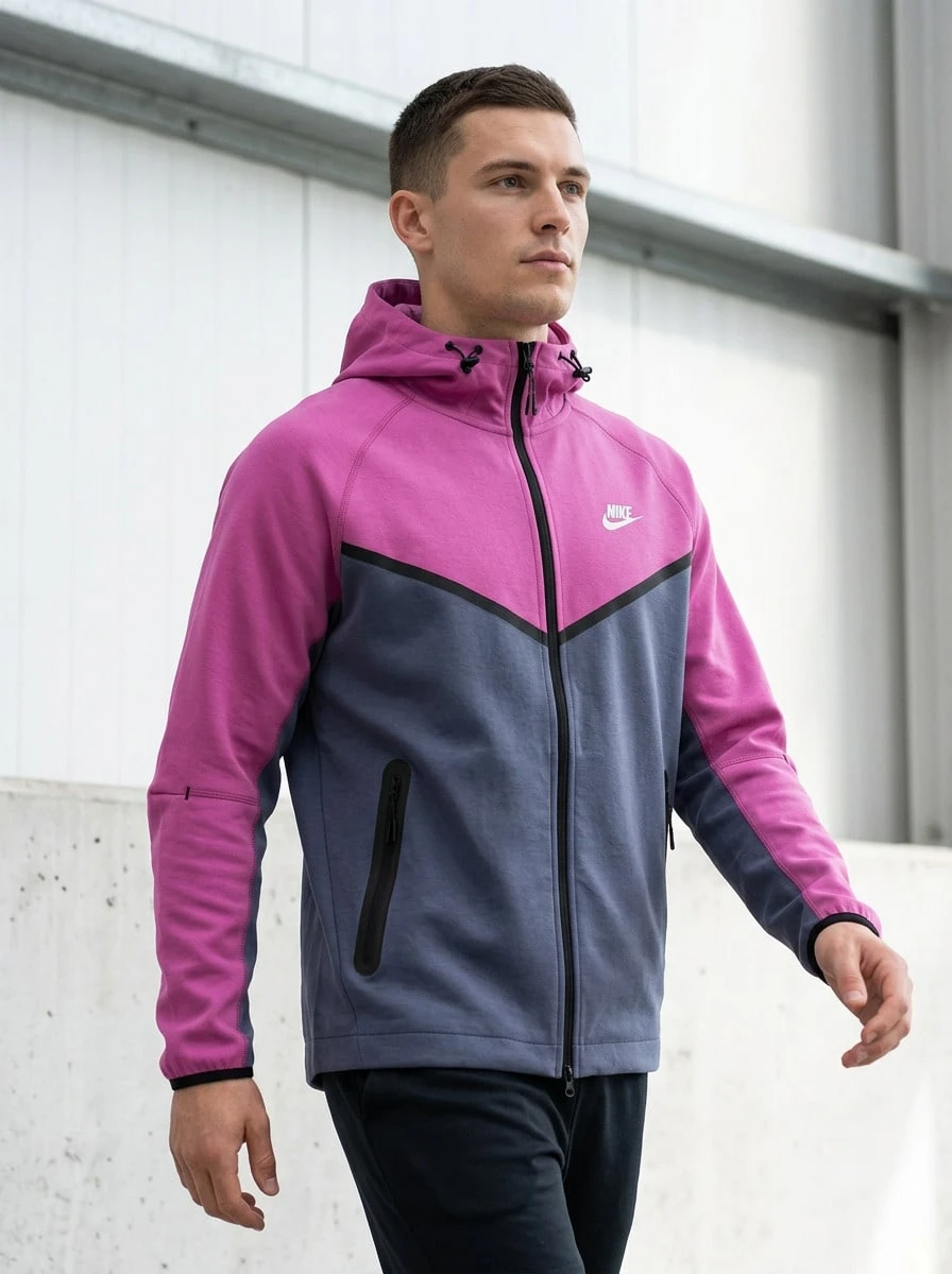 Nike Men's Sports Jackets Warm Adjustable Comfortable Casual Weekend Commuting Pink HM7151-437 - Thunder Blue/Cosmic Fuchsia/Black - View 1