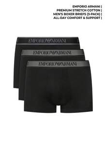 Emporio Armani 3 طقم سراويل داخلية رجالية - الأسود - مشاهدة 4
