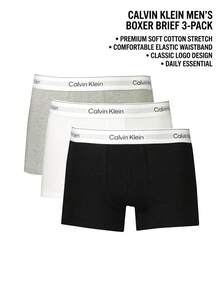 Calvin Klein 3 قطع سروال داخلي للرجال مزين بشريط حرفي - أسود، أبيض، رمادي - مشاهدة 4
