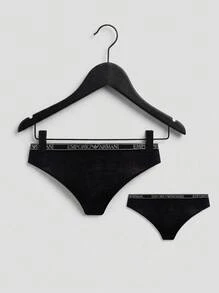 Armani 2 Pack Women's Thong - Black/Black - View 3