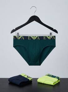 Emporio Armani 3 Pack Men's Boxers - Navy Blue and Lime Green and Dark Green - View 3