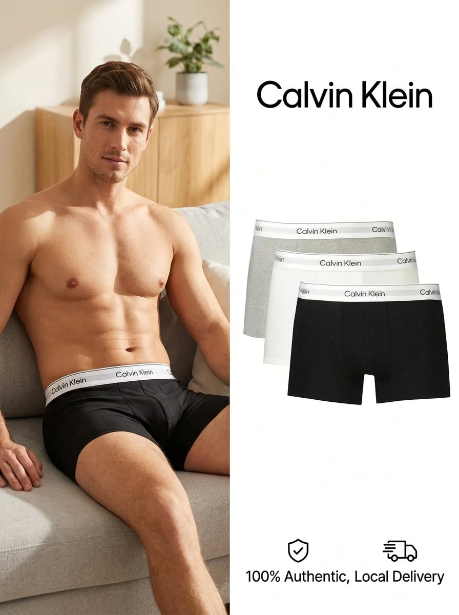 Calvin Klein 3 Pack Men's Boxers - Black, White, Grey - View 1