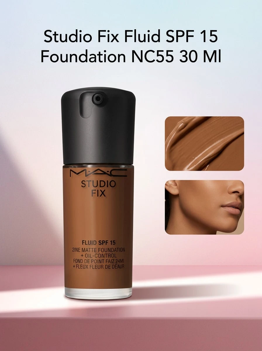 MAC Studio Fix Fluid SPF 15 Foundation NC55 30 Ml – Foundation, Matte Finish, For Oily Skin, NC55, SPF 15, Suitable For All-Day Wear - NC55 - View 1