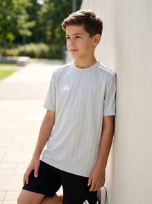 Adidas Tween Boys Shirts Classic Fit Quick-Dry Skin-Friendly Gym Daily Weekend JJ4165 - Light Grey - View 1