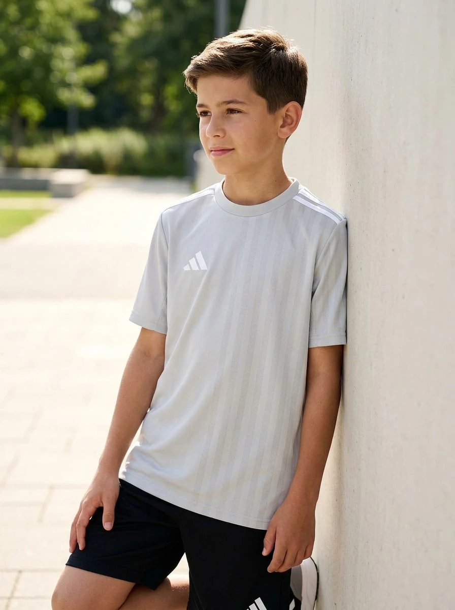 Adidas Tween Boys Shirts Classic Fit Quick-Dry Skin-Friendly Gym Daily Weekend JJ4165 - Light Grey - View 1
