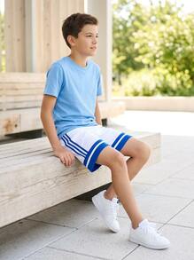 Adidas Tween Boys Shorts Classic Fit Stretchy Easy To Match Summer Gym Daily JJ2425 - Blue White - View 7