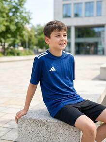 Adidas Tween Boys Shirts Soft Durable Comfortable School Gym Daily JJ4163 - Navy Blue White - View 3