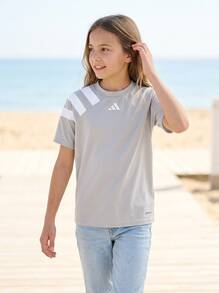 Adidas Tween Girls T-Shirts Versatile Lightweight Easy To Match School Gym Daily IK5774 - Grey - View 7