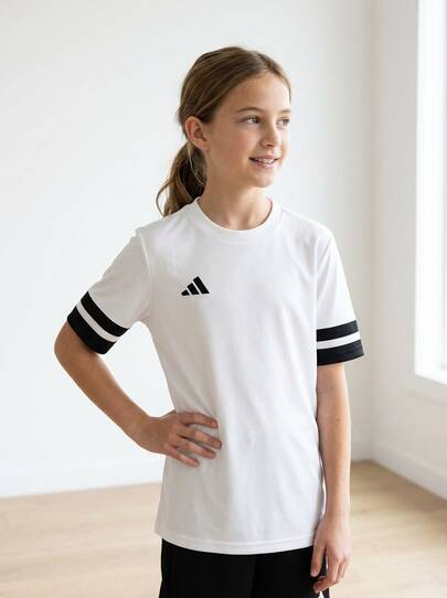 Adidas Tween Girls T-Shirts Breathable Classic Fit Quick-Dry Training Casual Outdoor JJ0057