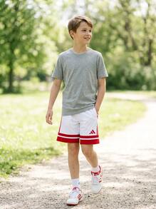 Adidas Tween Boys Shorts Soft Quick-Dry Moisture-Wicking Daily Outdoor Training JJ2424 - White Red - View 6
