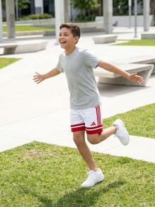 Adidas Tween Boys Shorts Soft Quick-Dry Moisture-Wicking Daily Outdoor Training JJ2424 - White Red - View 3