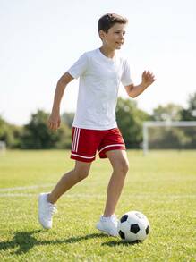 Adidas شورتات أولاد مراهقين متينة وخفيفة الوزن ومتعددة الاستخدامات لعطلة نهاية الأسبوع والصيف والجيم JN5456 - الأحمر - مشاهدة 1